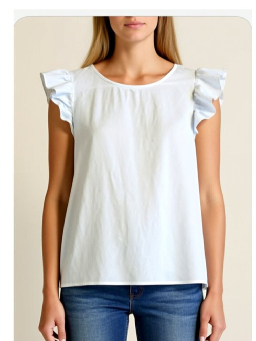 Shein white cotton shirt, flutter sleeves and buttoned back, size 2XL (E14)
